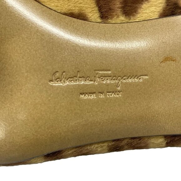 Salvatore Ferragamo-Beige Brown Dark Brown Unborn Calf Leather Pumps 132-081425 - Picture 9 of 10